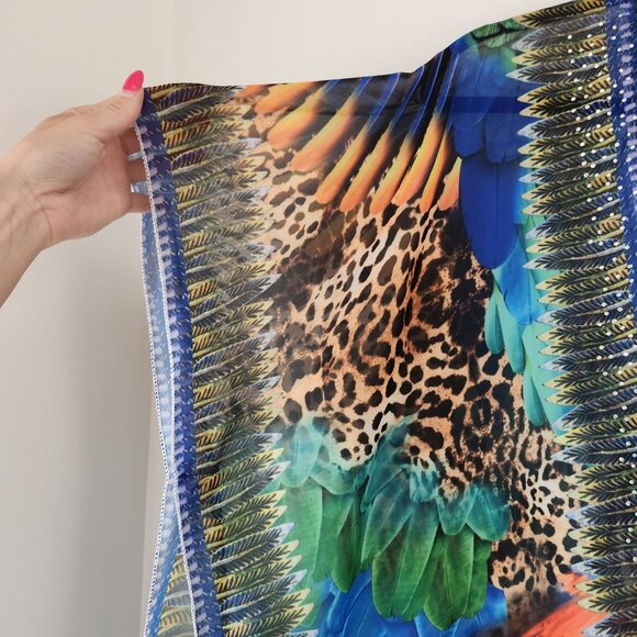 Janice Apparel Sheer Kaftan Poncho Swim Cover Bird Print Toucan Kimono OS - Picture 5 of 7